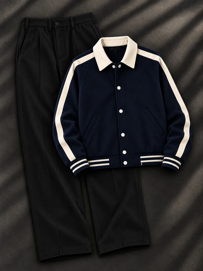 Navy Cream Varsity Jacket Combo