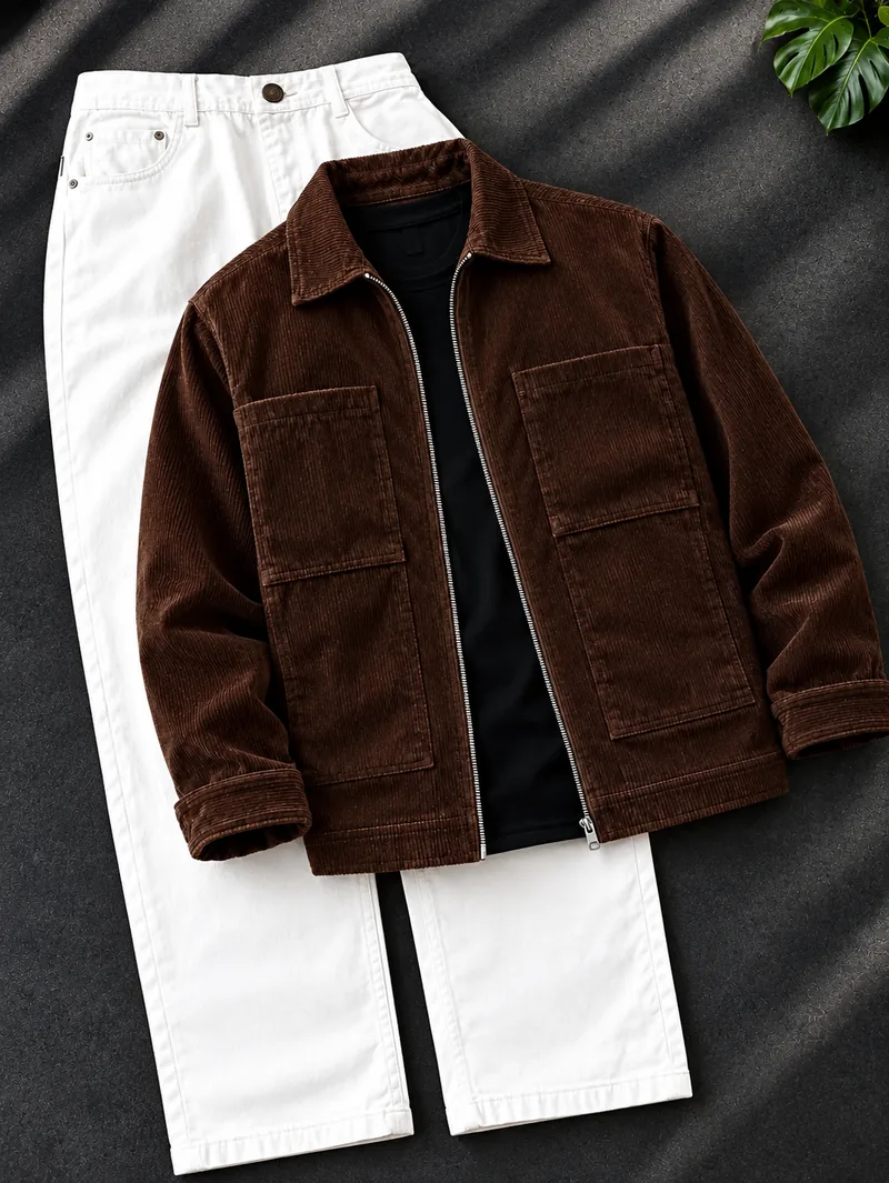 Brown Corduroy Zip Jacket Combo