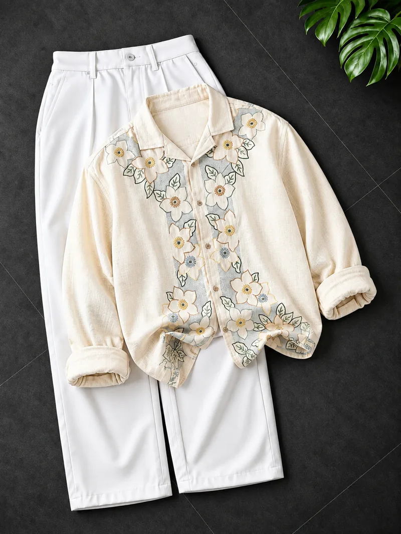 Cream Floral Panel Shirt