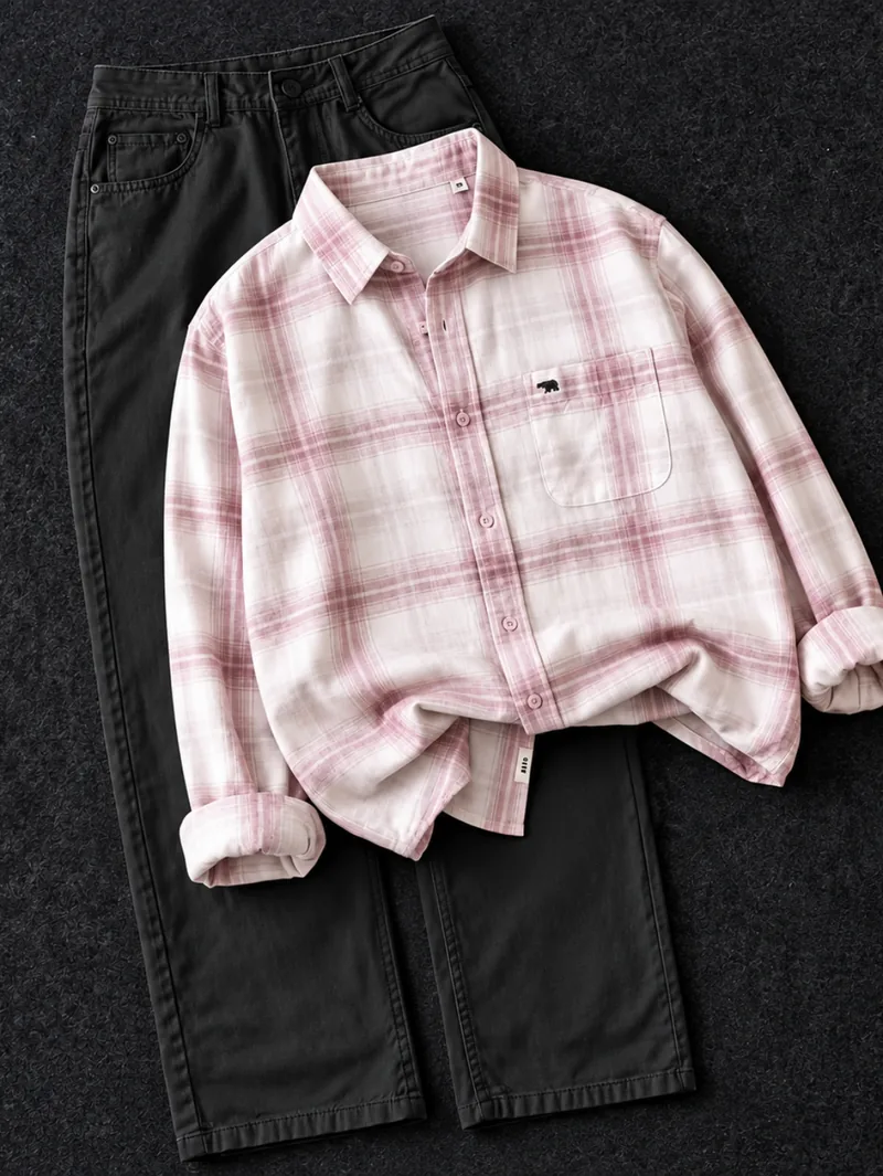 Dusty Pink Plaid Flannel Shirt