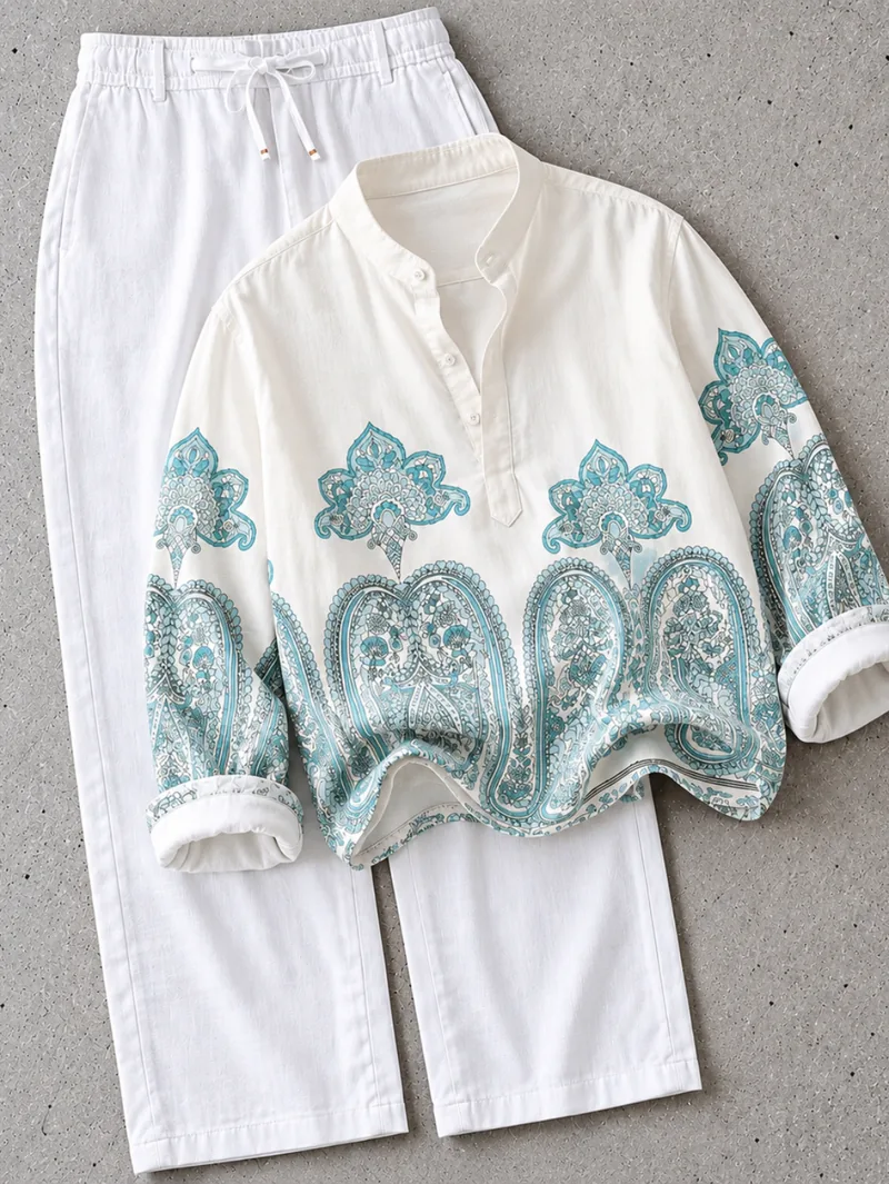 Teal Paisley Mandarin Shirt
