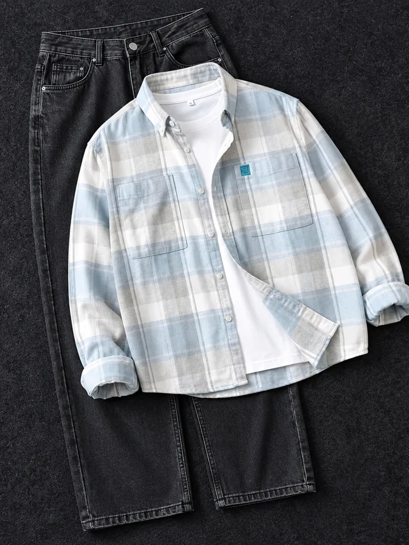 Light Blue Check Flannel Shirt